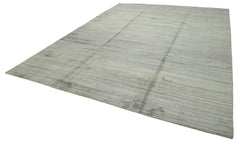 Purpleocco Grey Geometric Wool Cotton Handmade Rug 10'0'' x 14'0''