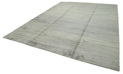 Purpleocco Grey Geometric Wool Cotton Handmade Rug 10'0'' x 14'0''