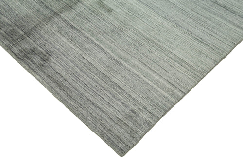 Purpleocco Grey Geometric Wool Cotton Handmade Rug 10'0'' x 14'0''