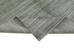 Purpleocco Grey Geometric Wool Cotton Handmade Rug 10'0'' x 14'0''