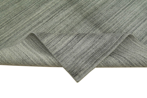 Purpleocco Grey Geometric Wool Cotton Handmade Rug 10'0'' x 14'0''