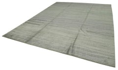 Purpleocco Grey Geometric Wool Cotton Handmade Rug 10'0'' x 13'0''