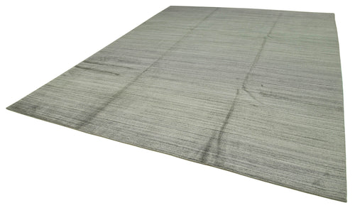 Purpleocco Grey Geometric Wool Cotton Handmade Rug 10'0'' x 13'0''