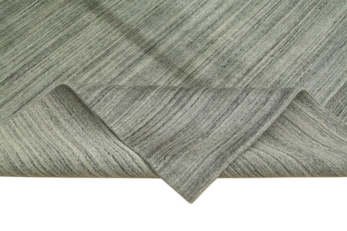 Purpleocco Grey Geometric Wool Cotton Handmade Rug 10'0'' x 13'0''