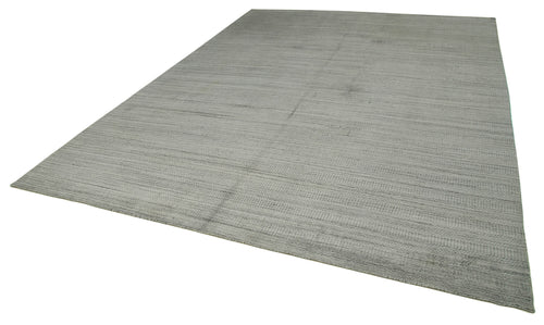 Purpleocco Grey Geometric Wool Cotton Handmade Rug 9'0'' x 12'0''