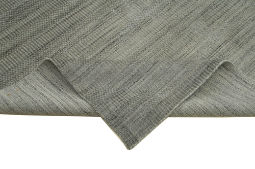 Purpleocco Grey Geometric Wool Cotton Handmade Rug 9'0'' x 12'0''