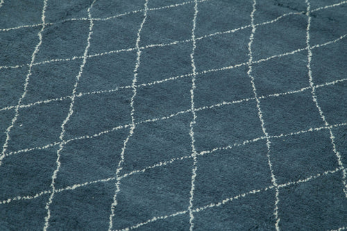 Purpleocco Blue Geometric Wool Cotton Handmade Rug 10'1'' x 13'9''