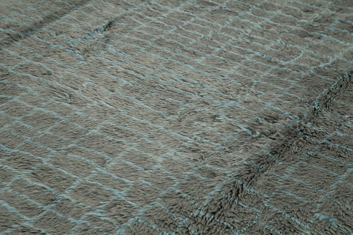 Purpleocco Grey Geometric Wool Cotton Handmade Rug 10'9'' x 13'9''