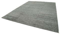 Purpleocco Grey Geometric Wool Cotton Handmade Rug 10'1'' x 13'10''