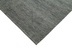 Purpleocco Grey Geometric Wool Cotton Handmade Rug 10'1'' x 13'10''