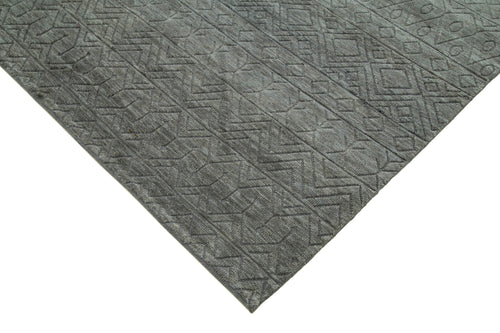 Purpleocco Grey Geometric Wool Cotton Handmade Rug 10'1'' x 13'10''
