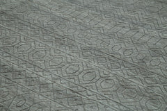 Purpleocco Grey Geometric Wool Cotton Handmade Rug 10'1'' x 13'10''