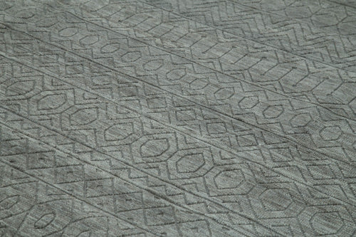 Purpleocco Grey Geometric Wool Cotton Handmade Rug 10'1'' x 13'10''