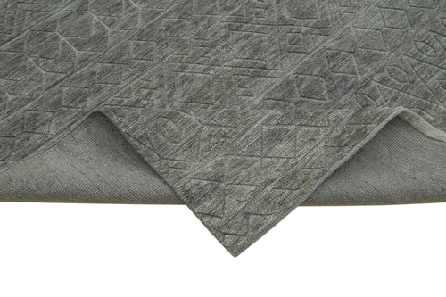 Purpleocco Grey Geometric Wool Cotton Handmade Rug 10'1'' x 13'10''
