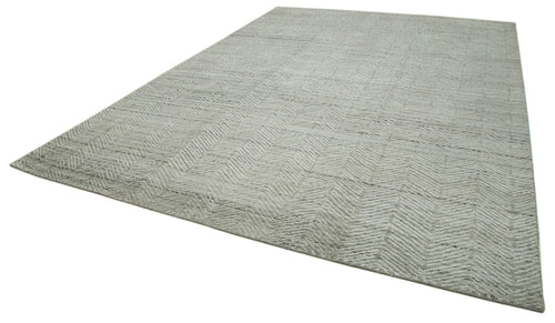 Purpleocco Grey Geometric Wool Cotton Handmade Rug 9'10'' x 13'10''