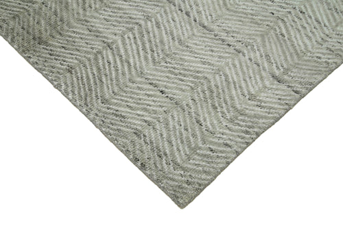 Purpleocco Grey Geometric Wool Cotton Handmade Rug 9'10'' x 13'10''