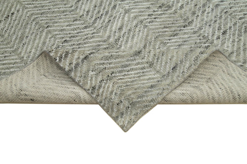 Purpleocco Grey Geometric Wool Cotton Handmade Rug 9'10'' x 13'10''