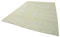 Purpleocco Beige Geometric Wool Cotton Handmade Rug 8'9'' x 11'3''