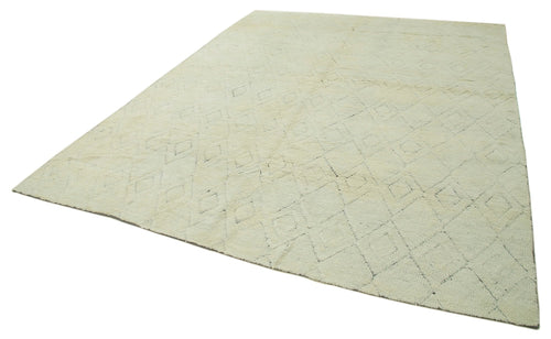 Purpleocco Beige Geometric Wool Cotton Handmade Rug 8'9'' x 11'3''