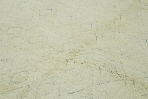 Purpleocco Beige Geometric Wool Cotton Handmade Rug 8'9'' x 11'3''