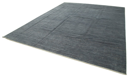 Purpleocco Blue Geometric Wool Cotton Handmade Rug 12'0'' x 15'2''