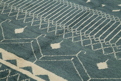 Purpleocco Blue Geometric Wool Cotton Handmade Rug 9'2'' x 12'0''