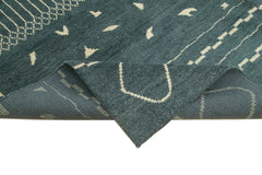 Purpleocco Blue Geometric Wool Cotton Handmade Rug 9'2'' x 12'0''