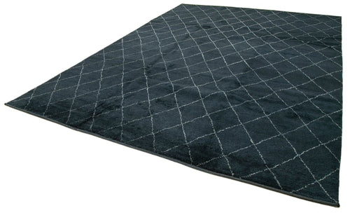 Purpleocco Blue Geometric Wool Cotton Handmade Rug 9'10'' x 13'10''