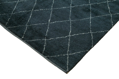 Purpleocco Blue Geometric Wool Cotton Handmade Rug 9'10'' x 13'10''