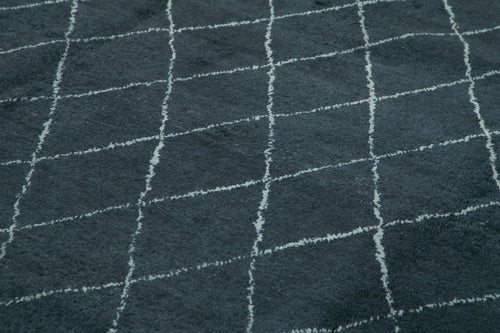 Purpleocco Blue Geometric Wool Cotton Handmade Rug 9'10'' x 13'10''