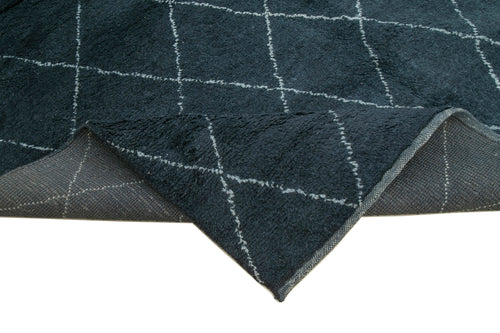 Purpleocco Blue Geometric Wool Cotton Handmade Rug 9'10'' x 13'10''