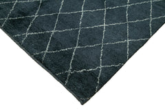 Purpleocco Blue Geometric Wool Cotton Handmade Rug 10'0'' x 14'0''