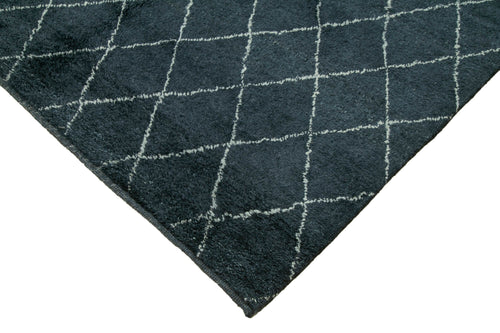 Purpleocco Blue Geometric Wool Cotton Handmade Rug 10'0'' x 14'0''