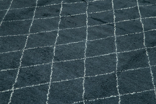 Purpleocco Blue Geometric Wool Cotton Handmade Rug 10'0'' x 14'0''