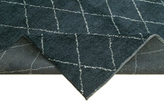 Purpleocco Blue Geometric Wool Cotton Handmade Rug 10'0'' x 14'0''