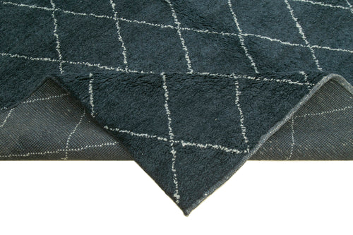 Purpleocco Blue Geometric Wool Cotton Handmade Rug 10'0'' x 14'0''