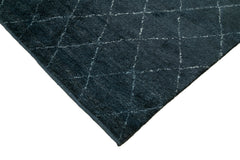 Purpleocco Blue Geometric Wool Cotton Handmade Rug 10'0'' x 14'0''