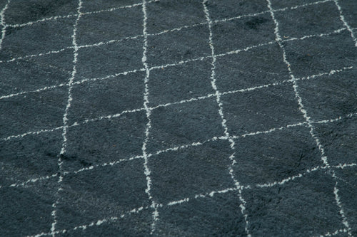 Purpleocco Blue Geometric Wool Cotton Handmade Rug 10'0'' x 14'0''