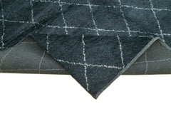 Purpleocco Blue Geometric Wool Cotton Handmade Rug 10'0'' x 14'0''