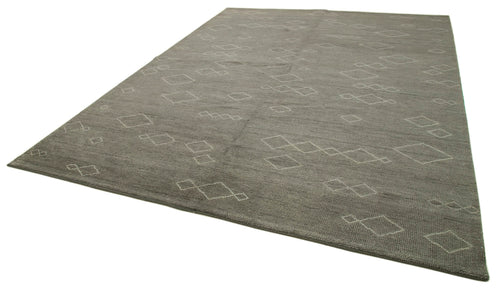 Purpleocco Grey Geometric Wool Cotton Handmade Rug 8'11'' x 11'11''