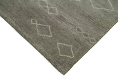 Purpleocco Grey Geometric Wool Cotton Handmade Rug 8'11'' x 11'11''