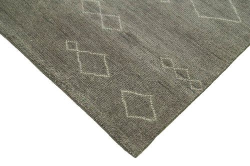 Purpleocco Grey Geometric Wool Cotton Handmade Rug 8'11'' x 11'11''