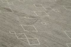 Purpleocco Grey Geometric Wool Cotton Handmade Rug 8'11'' x 11'11''