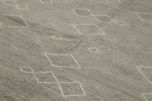 Purpleocco Grey Geometric Wool Cotton Handmade Rug 8'11'' x 11'11''