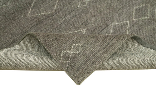 Purpleocco Grey Geometric Wool Cotton Handmade Rug 8'11'' x 11'11''