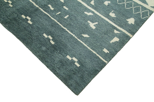 Purpleocco Green Geometric Wool Cotton Handmade Rug 10'2'' x 13'8''