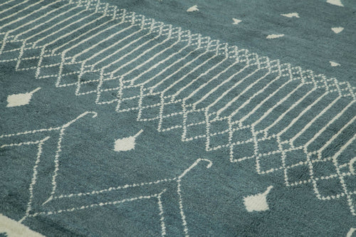 Purpleocco Green Geometric Wool Cotton Handmade Rug 10'2'' x 13'8''