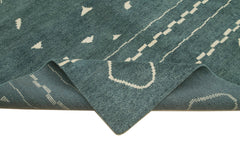 Purpleocco Green Geometric Wool Cotton Handmade Rug 10'2'' x 13'8''