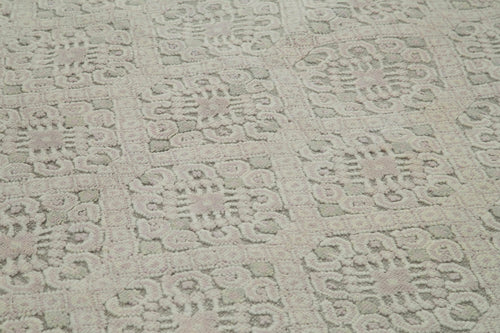 Purpleocco Grey Geometric Wool Cotton Handmade Rug 9'0'' x 12'2''