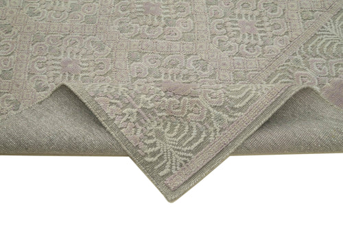 Purpleocco Grey Geometric Wool Cotton Handmade Rug 9'0'' x 12'2''